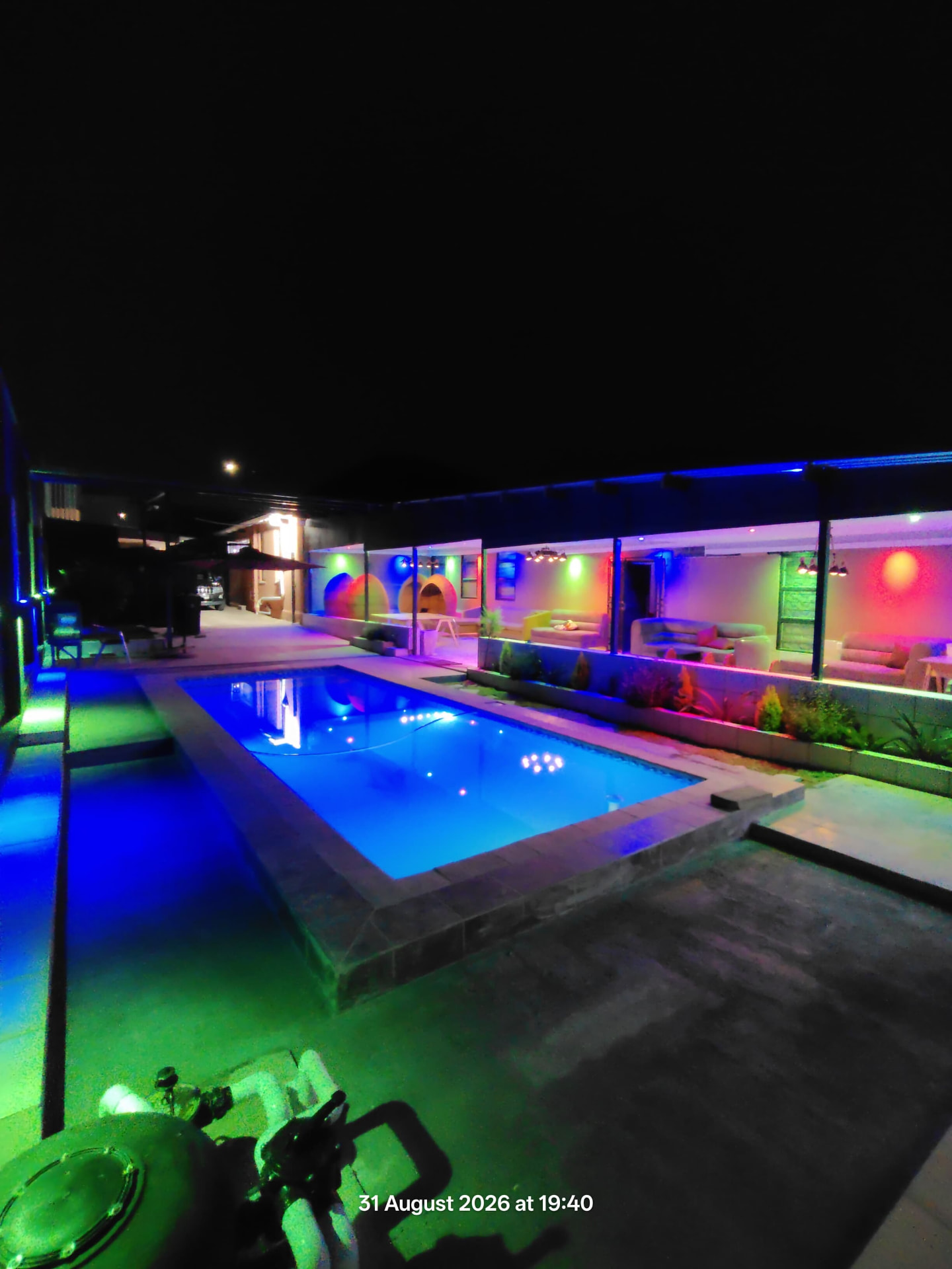 Cosmic Spa VIP lounge and pool area at night